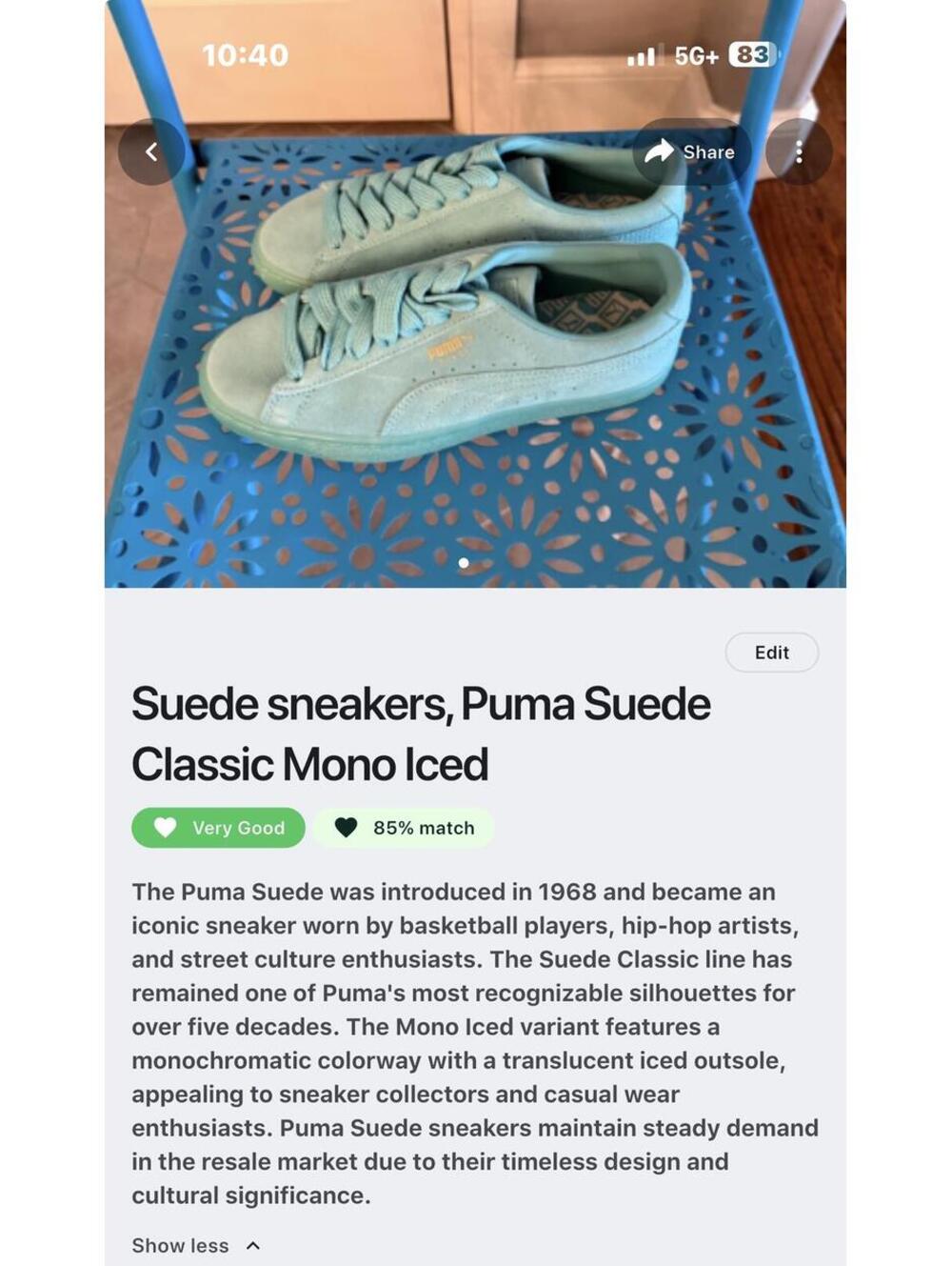 Puma Suede Classic Sneakers in Mint Green - Picture 4 of 4